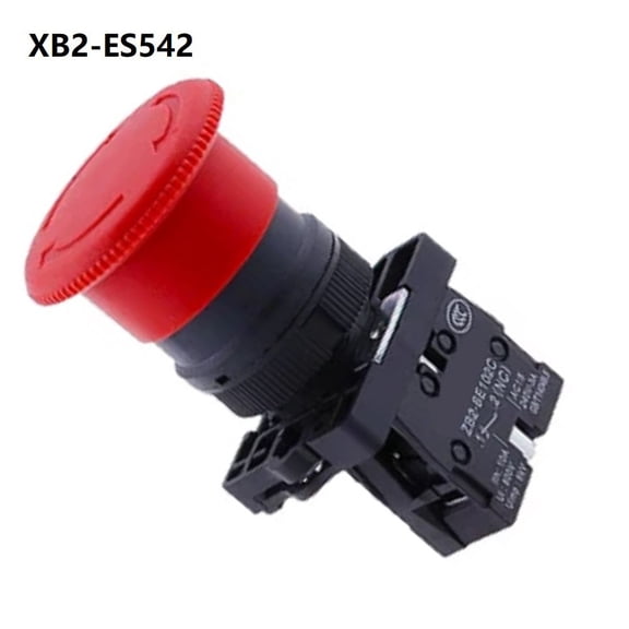 Novixy 22mm Emergency Stop Push Button Switch Red Mushroom Head XB2-ES442 Latching 1NC 600V 10A for Industrial Machine Control Panel