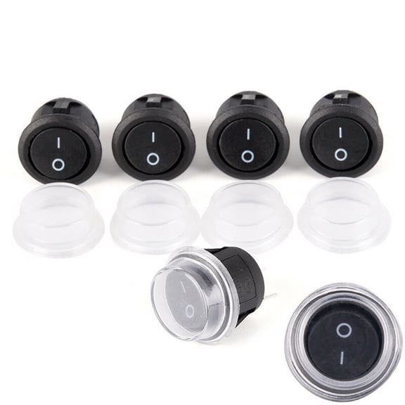 Novixy 5-Pack 12V Round Rocker Switch SPST On Off Toggle with Cover, 10A 125V Waterproof for Car Boat Marine Dashboard Control Panel, Black