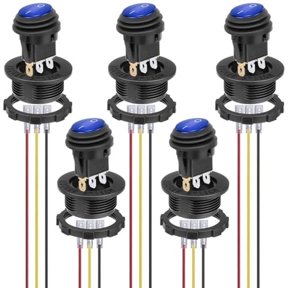 Novixy 5-Pack Waterproof Round Rocker Switch 12V with Blue LED, SPST On/Off Toggle for Marine Boat RV Car Truck, 3-Pin Electrical Control
