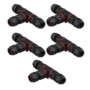 Novixy 5Pcs IP68 Waterproof 3-Pin Cable Connectors, T-Shape Junction Box for 0.5-2.5mm Wires, Screw-Lock ABS PVC Splitter for Outdoor Street Landscape Lighting, Black