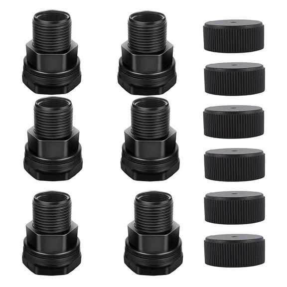 Novixy 6 Packs Bulkhead Fitting 3/4 Inch GHT Male x 1/2 Inch NPT Female, Plastic Hose Threaded Connector for Rain Barrel Water Tank Aquarium
