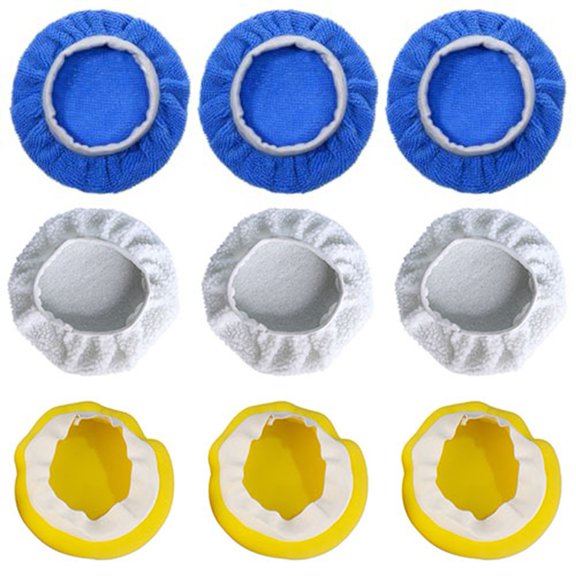 Novixy 9 Pack Car Buffer Pads 5-6 Inch, Microfiber Wool Sponge Polishing Bonnets for Auto Furniture Glass Waxing Cleaning