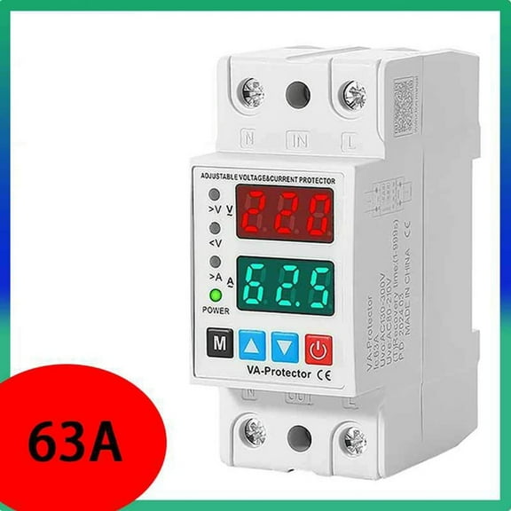 Novixy AC Adjustable Over Under Voltage Protector with Dual Display, 40A/63A Current Relay for Real-Time Monitoring and Auto Recovery, Din Rail Mount for Home industrial Safety (Gray)