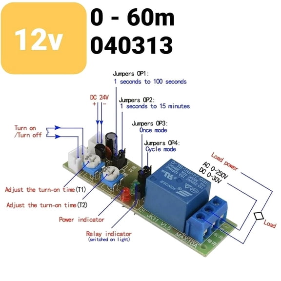 Novixy Adjustable Cycle Timer Relay Module DC with ON OFF Delay Time Switch Loop Mode for Aquarium Pump Machine Test Min, 5V 12V 24V, 0-60