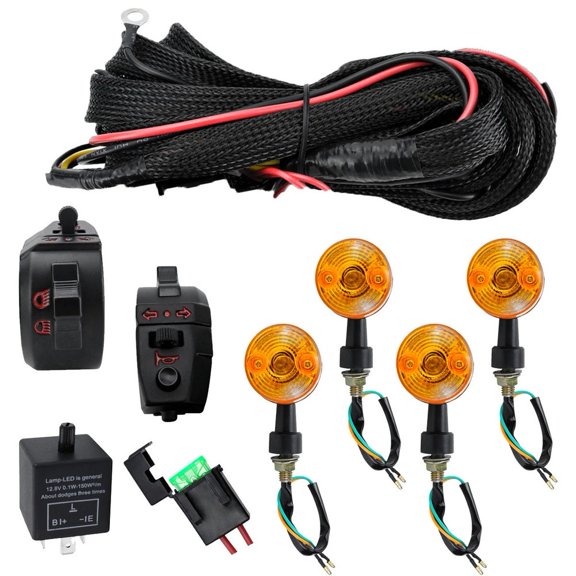 Novixy Adjustable LED Turn Signal Kit for ATV Motorcycle UTV Truck, Amber Flash Relay with Pre-Wired Harness, Universal 12V Indicator Lights