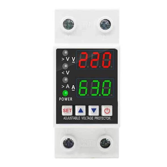 Novixy Adjustable Over Under Voltage Protector 220V, 63A Din Rail Mount Circuit Breaker with Auto Reset for Home Industrial Equipment