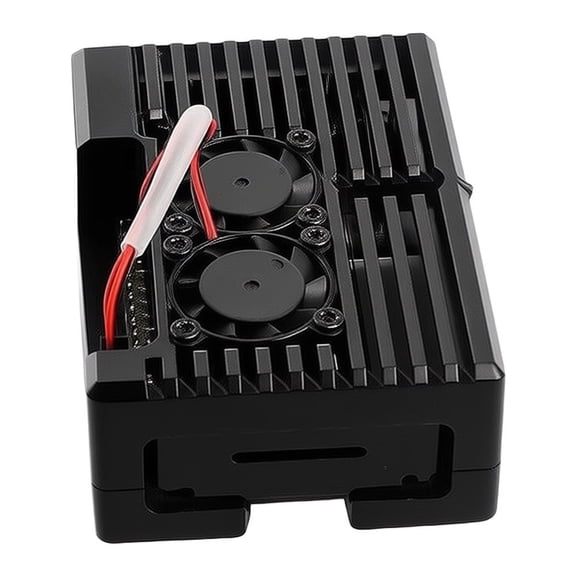 Novixy Aluminum Alloy Case for Raspberry Pi 4 with Dual Cooling Fans, Active Passive Heatsink Metal Enclosure, Black Protective Shell