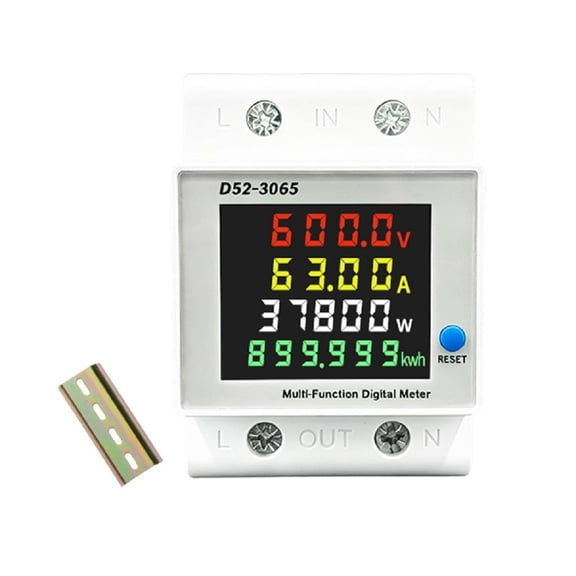 Novixy DC Voltage Current Power Meter 14-600V 0-63A, Digital Energy Monitor with Color LCD for Solar RV Battery Storage, DIN Rail Mount