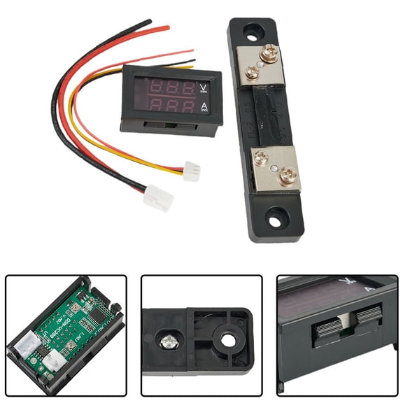 Novixy DC Voltmeter Ammeter 0-100V 50A with Shunt, Dual LED Display Digital Panel Meter for Battery Power Supply Monitoring, Red and Blue