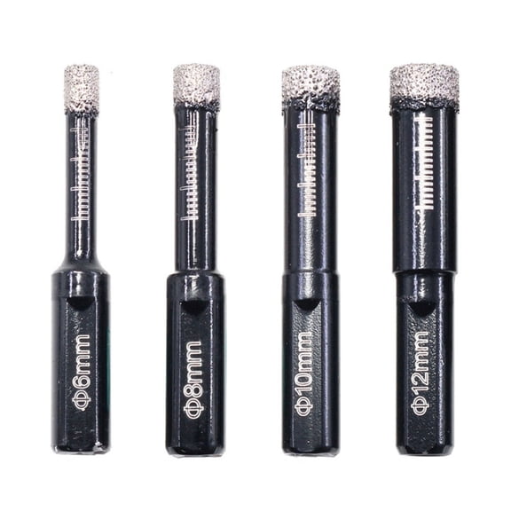 Novixy Novixy 4Pcs Brazed Diamond Hole Opener Drill Bit Set 6-12mm with Triangular Shank for Dry Drilling Ceramic Tile Granite Marble Masonry Concrete