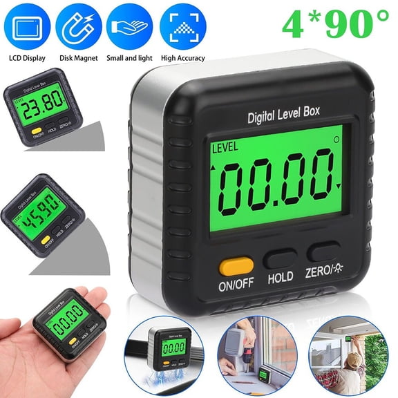 Novixy Novixy Digital Level Box LCD Angle Finder with Magnetic Base, Protractor Inclinometer Bevel Gauge for Woodworking Construction Automotive, 4x90 Degree Range