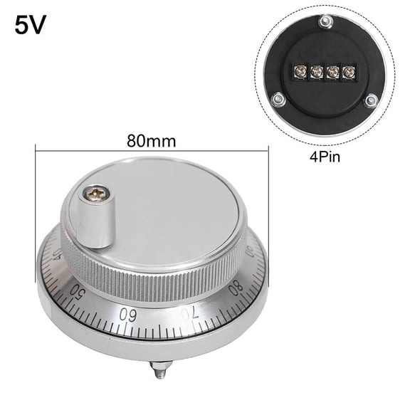 Novixy Novixy Manual Pulse Generator Handwheel 80mm, Aluminum Alloy CNC Encoder with Metal Gear, 5V 4-Pin/6-Pin for Milling Machine
