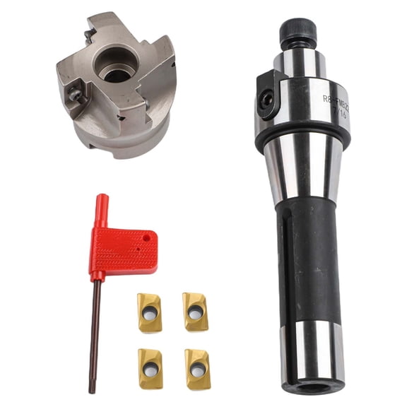 Novixy Novixy R8 FMB22 Shell Mill Holder with 50mm 400R Indexable End Mill and 4 APMT1604 Carbide Inserts for Alloy Steel Milling