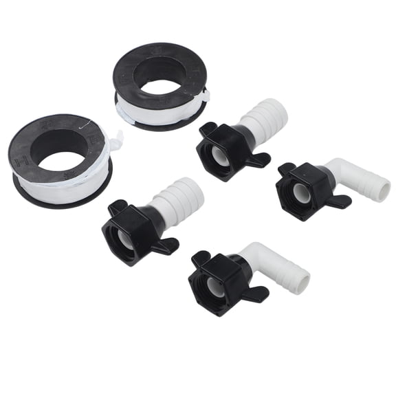 Novixy RV Water Pump Fittings 1/2 Inch Barb to 14 NPT Adapter, Nylon Elbow and Straight Swivel Connectors with Sealing Tape for Flexible Installation, White and Black, 4-Pack