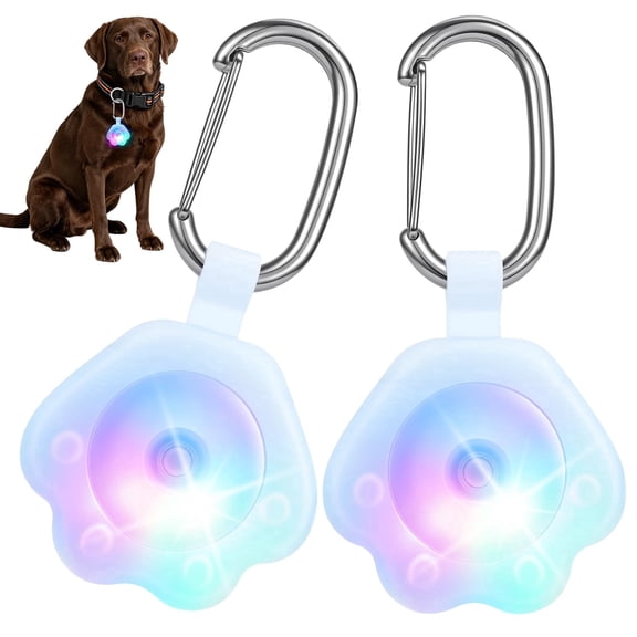 Novkin 2 Pack LED Dog Collar Light, 7-Color Changing USB Rechargeable Dog Night Lights for Walking, Waterproof High Visibility Clip on Safety Light for Dog Collars, Harnesses & Leashes