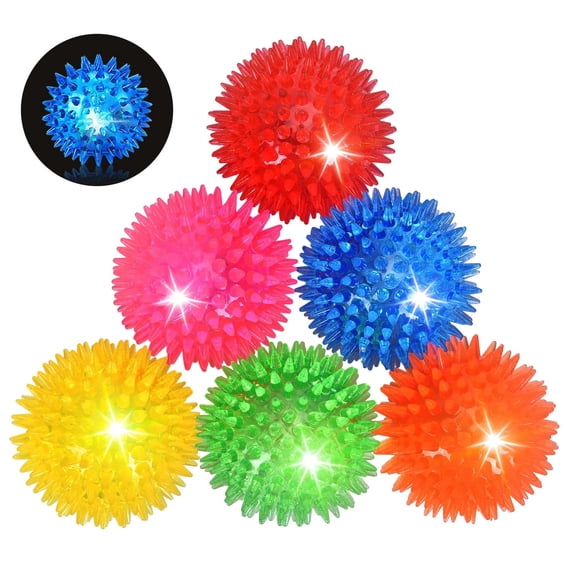 Novkin 6 Pack 2.5" LED Light Up Dog Balls, Squeaky Spiky Dog Toys for Aggressive Chewers, Durable Glow in The Dark Interactive Fetch Balls for Small Dogs, Floating & BPA Free Non-Toxic