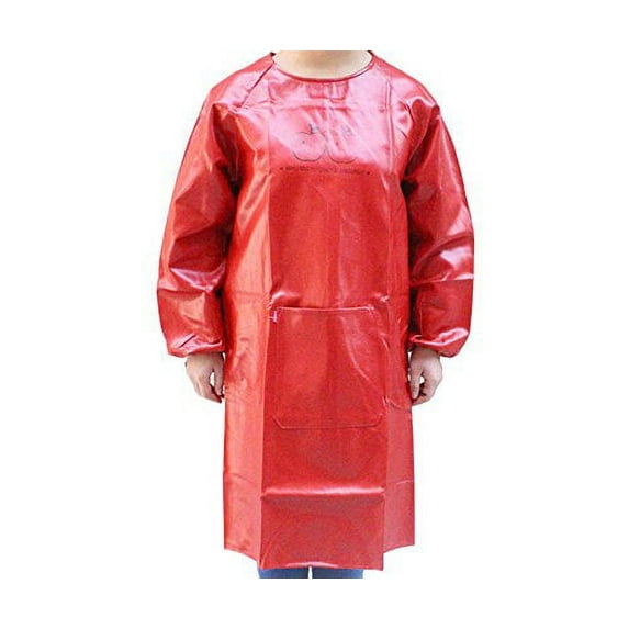 Novo PU Leather Waterproof Smocks Apron With Long Sleeves One Pocket Red Women Style Kitchen Dishwashing Durable Long for Cooking, Baking, Gardening, BBQ ,Working,Harvest,Coffee Shop