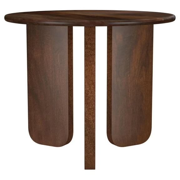 Novo Side End Table, 24 Inch, Three Panel Legs, Brown Mango Wood