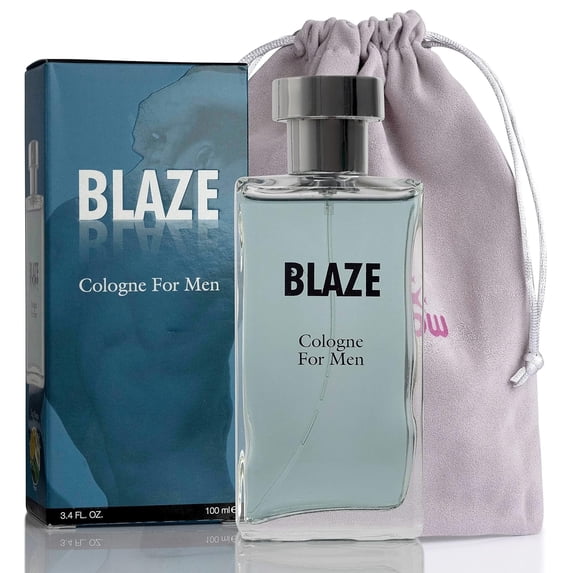 NovoGlow Blaze Eau de Parfum Cologne for Men With Luxurious Suede Pouch - Marine Breeze, Sandalwood And Sensual Musk Wood Notes– 100ml – 3.4 oz – Great Gift For Men