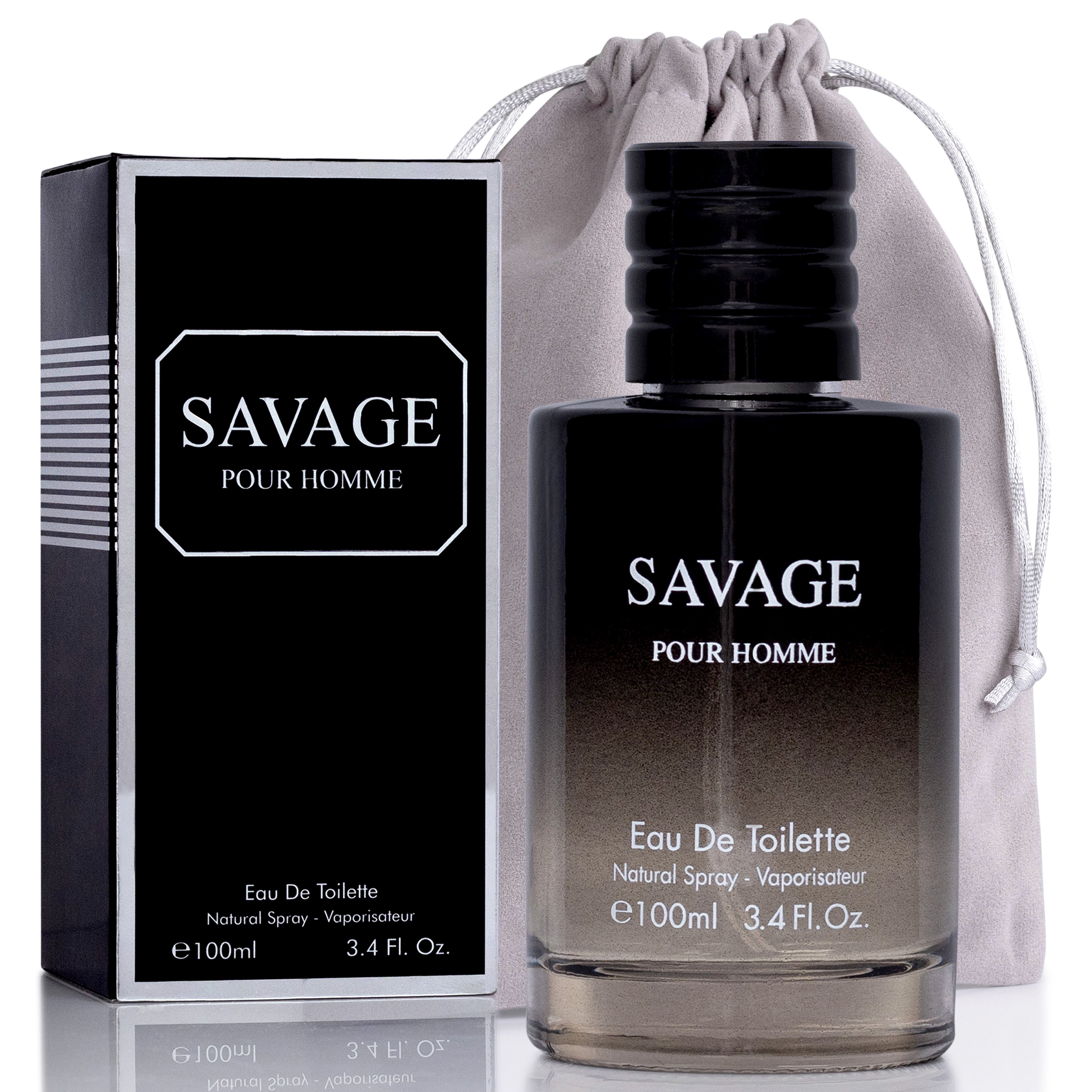 Savage for Men - 3.4 oz Men's Eau de Toilette Spray - Refreshing & Warm Masculine Scent for Daily Use Men's Casual Cologne Includes Novoglow Carrying