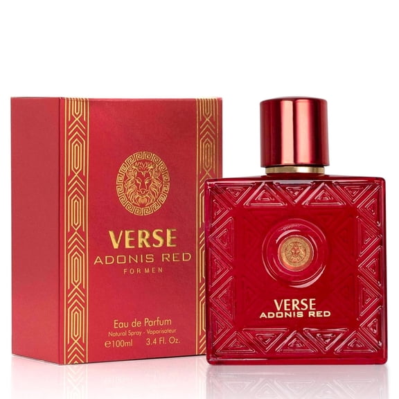 NovoGlow Verse Adonis Red for Men - 100ml Eau De Parfum Spray for Men - Long Lasting Fruity Warm & Floral Fragrance Smell Fresh All Day Long Includes Carrying Pouch Gift for Men for All Occasions