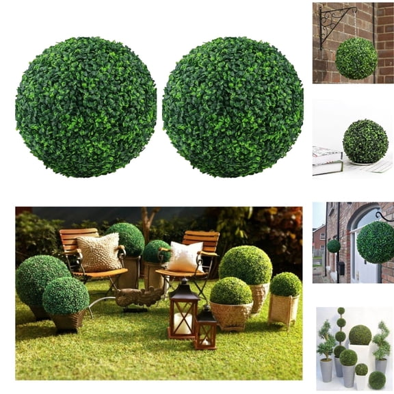 Novobey 12” Round Boxwood Artificial Topiary in Green Plastic Pot