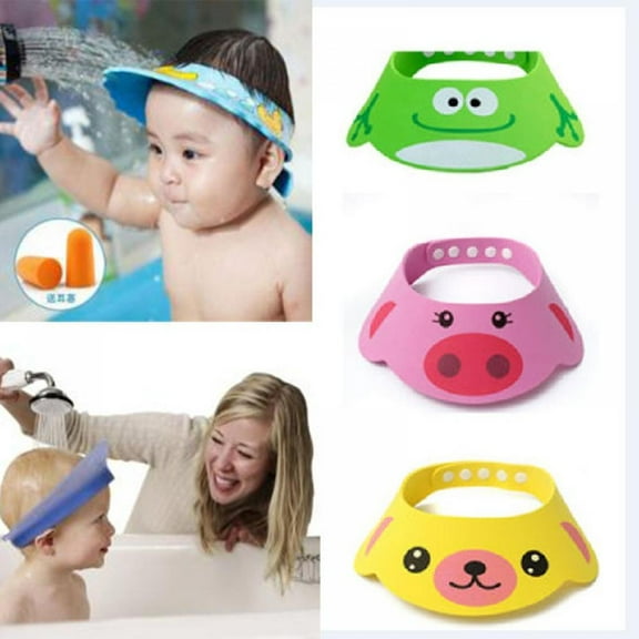 Novobey Adjustable Visor Cartoon Shampoo Shower Bathing Protection Cap for Toddler, Baby, Kids, Children,Toddler Kids Shampoo Bathing Shower Cap 3 Colors