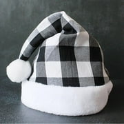 Novobey Christmas Santa Hat, Red and Black Buffalo Plaid White Cuffs, Plush Fabric Xmas Hat for Adults and Kids Perfect Accessory