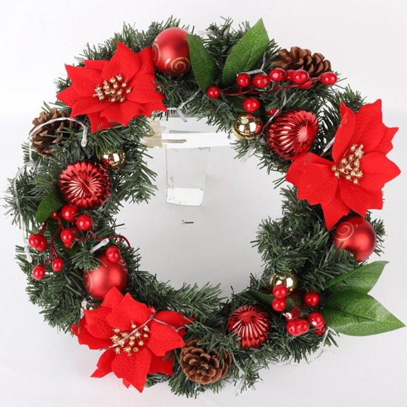 Novobey Christmas Wreath for Front Door, Christmas Lighted Wreath for Outdoor Indoor Artificial Xmas Wreath Home Decoration