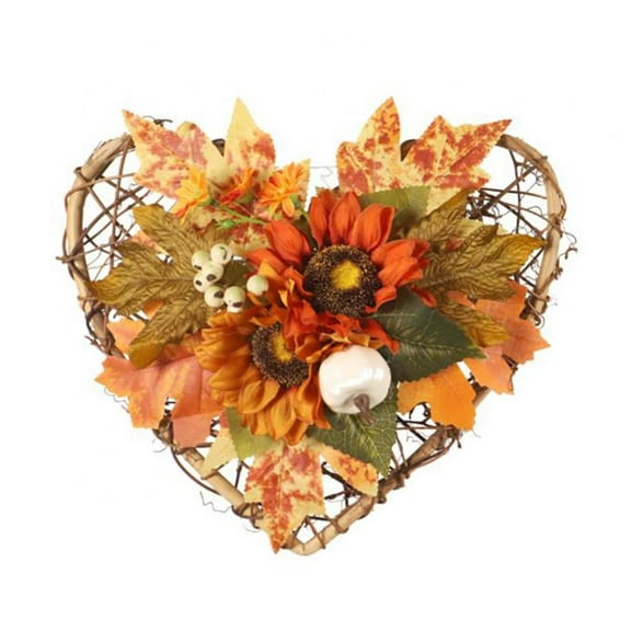 Novobey Fall Maple Leaf Wreath for Front Door, Artificial Wreath Halloween Pumpkins Wreath for Indoor Outdoor Decor