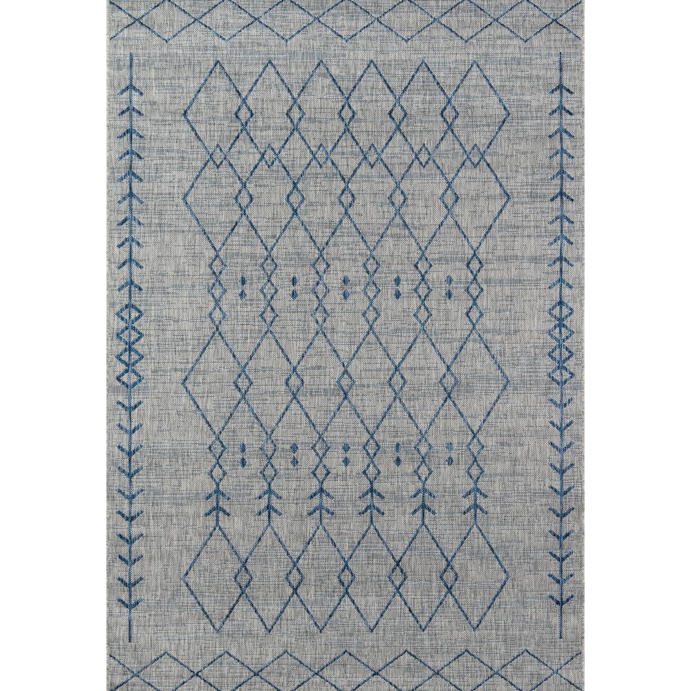 Gray and Blue Geometric Washable Synthetic Runner Rug