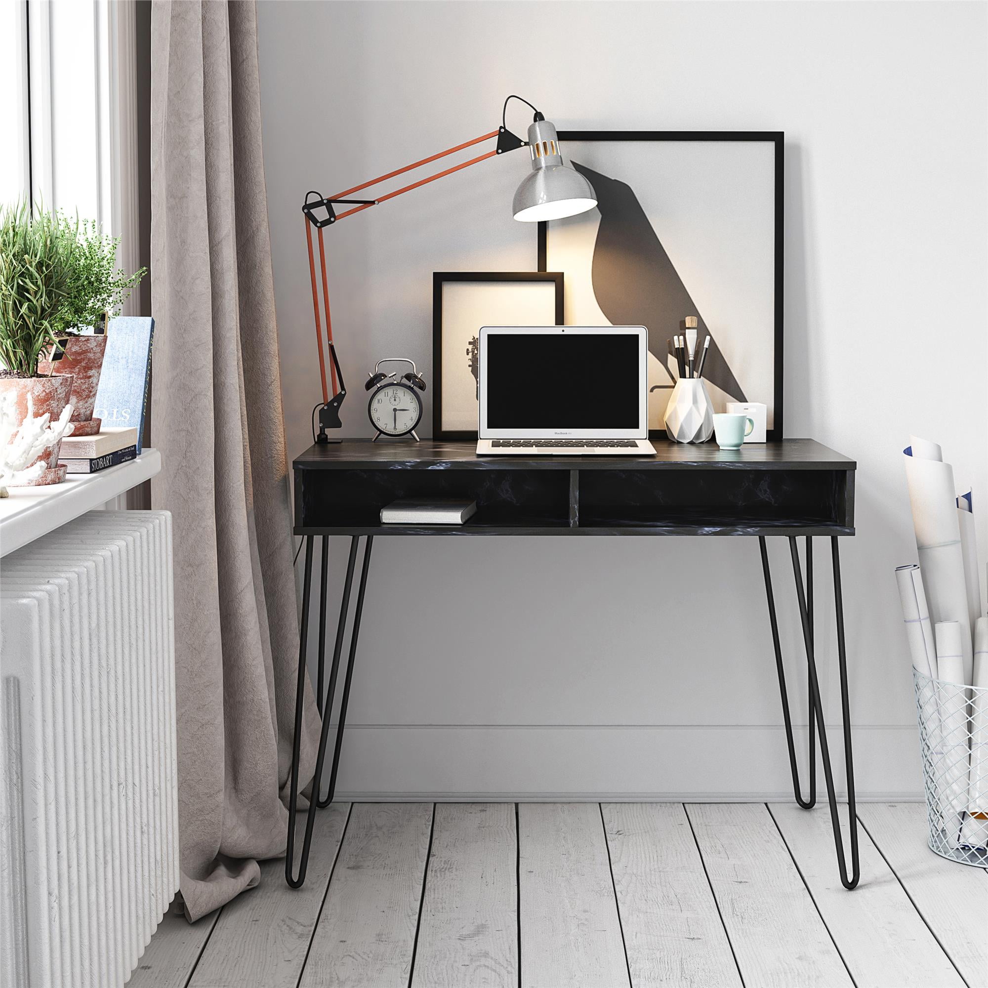 Novogratz Athena Computer Desk with Storage Black Marble