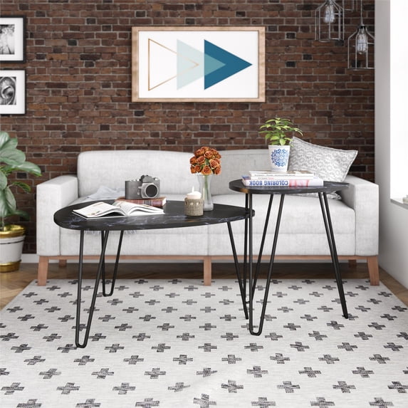 Novogratz Athena Nesting Tables, Black Faux Marble