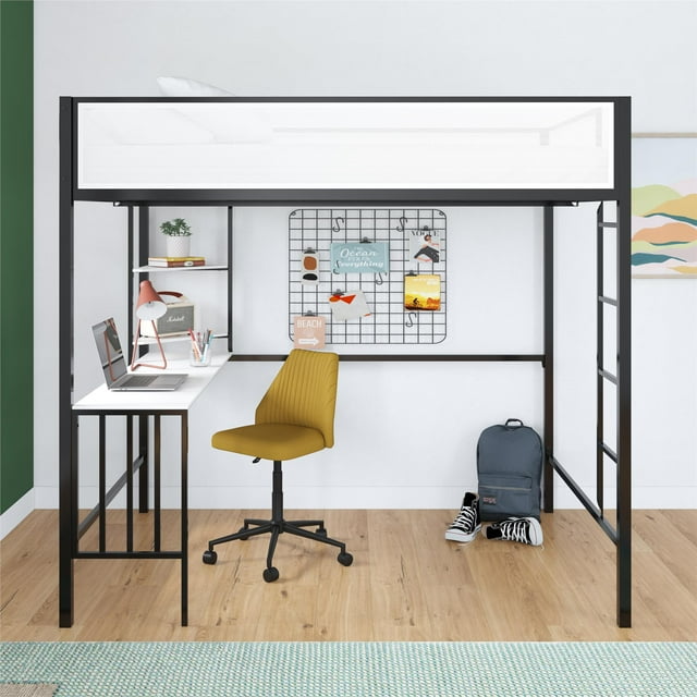 Novogratz Axel Metal Loft Bed with Desk and Shelves, Full