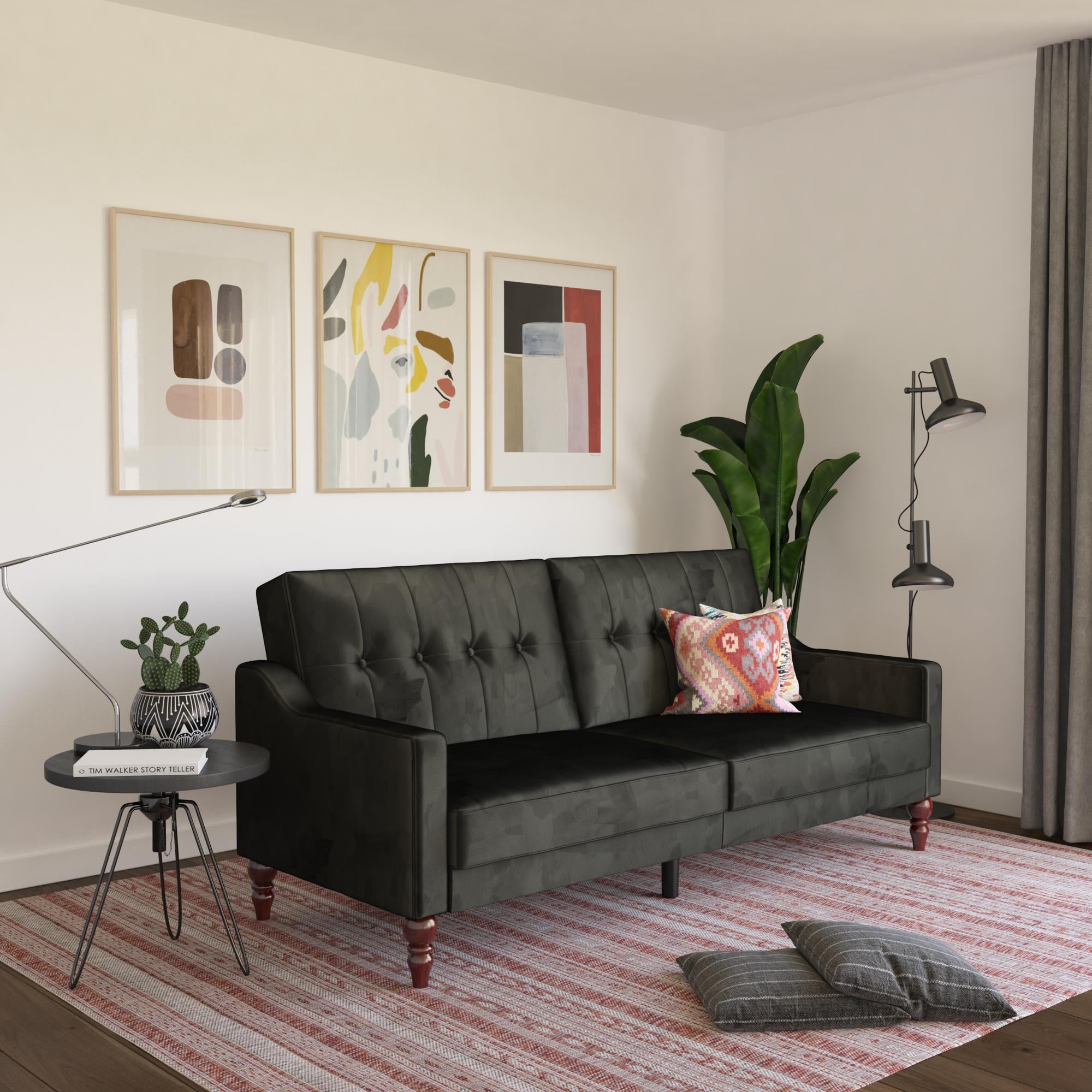 Novogratz Beatrice Coil Futon, Convertible Sofa Bed & Couch, Black