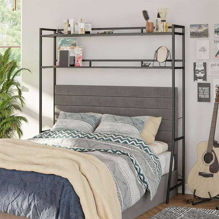 Novogratz Beverly Over The Bed Storage for Full and Full XL Beds Black Oak with Black Metal
