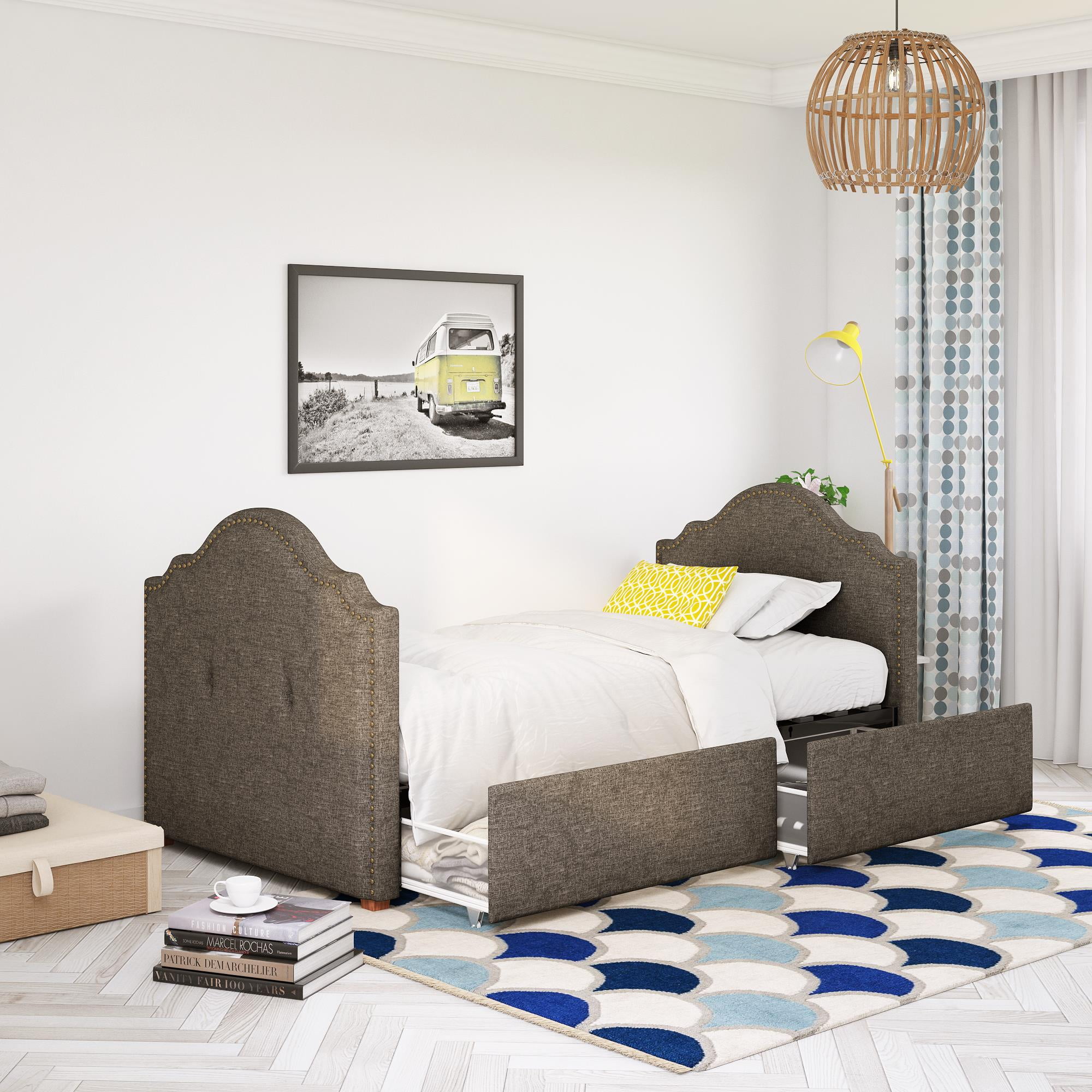 Novogratz Boutique Emma Upholstered Daybed w Drawers Twin Dark
