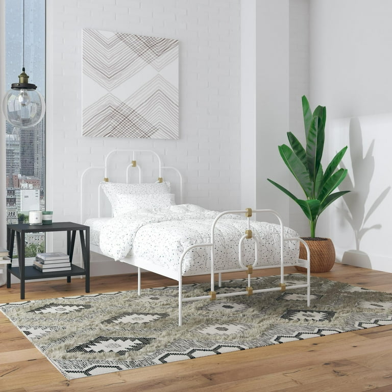 Novogratz Boutique Olivia Metal Bed Twin Size Frame White and Gold