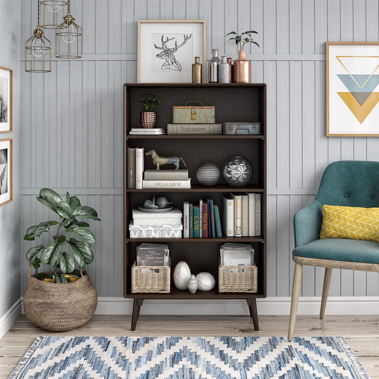 Novogratz Brittany Mid-Century Modern 4 Shelf Bookcase, Walnut