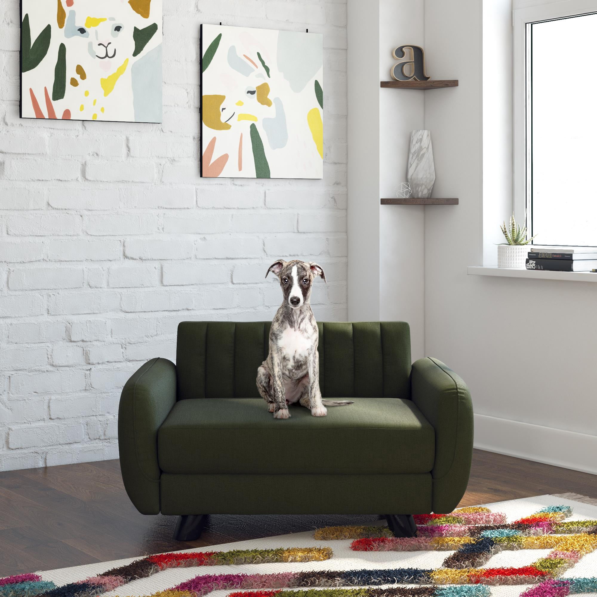 Novogratz Brittany Pet Sofa, Small/Medium Pet Bed, Green Linen