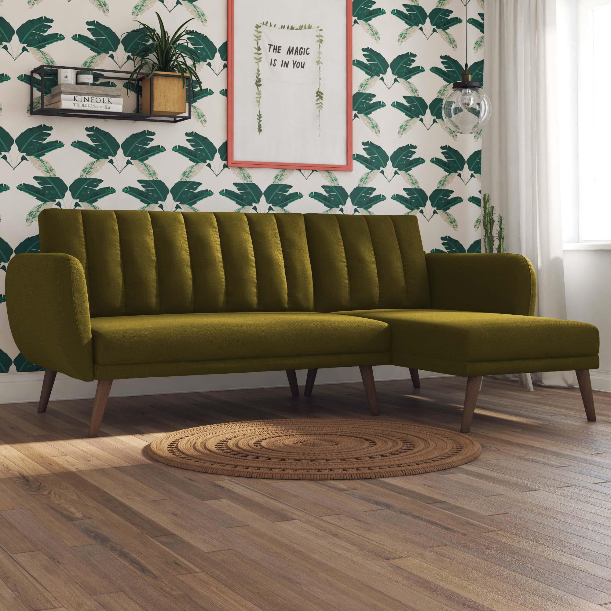 Novogratz Brittany Sectional Futon Sofa, Green Linen