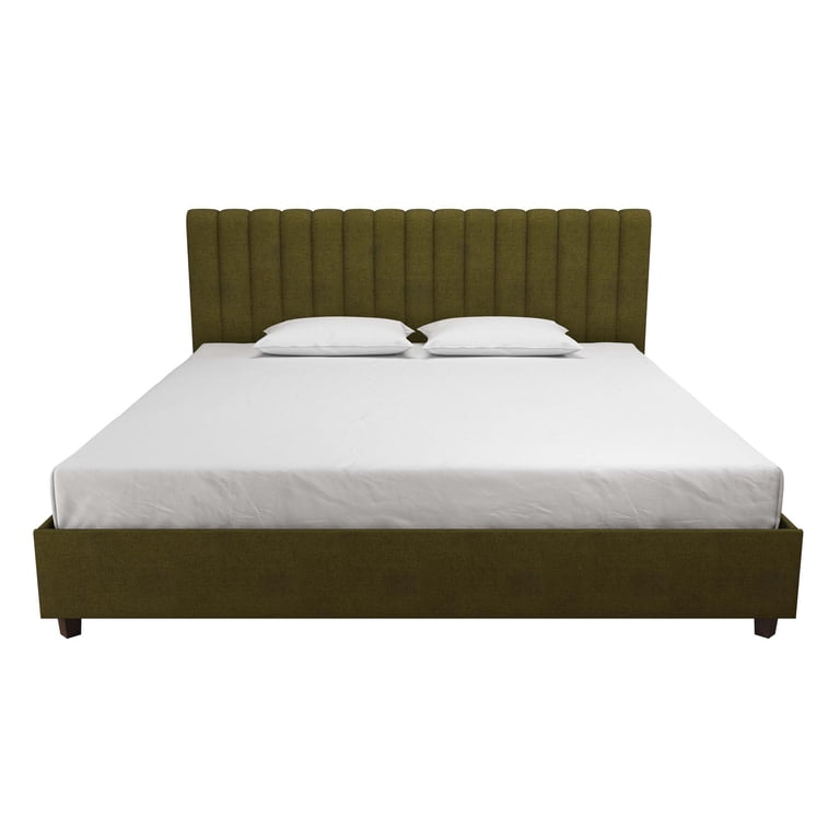 Novogratz Brittany Tufted Upholstered Bed Frame, King, Green Linen