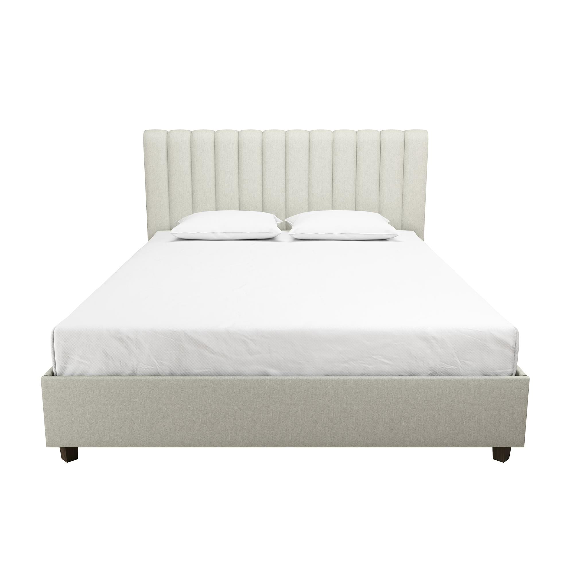 Elegant Queen Gray Linen Tufted Upholstered Bed with Wood Frame