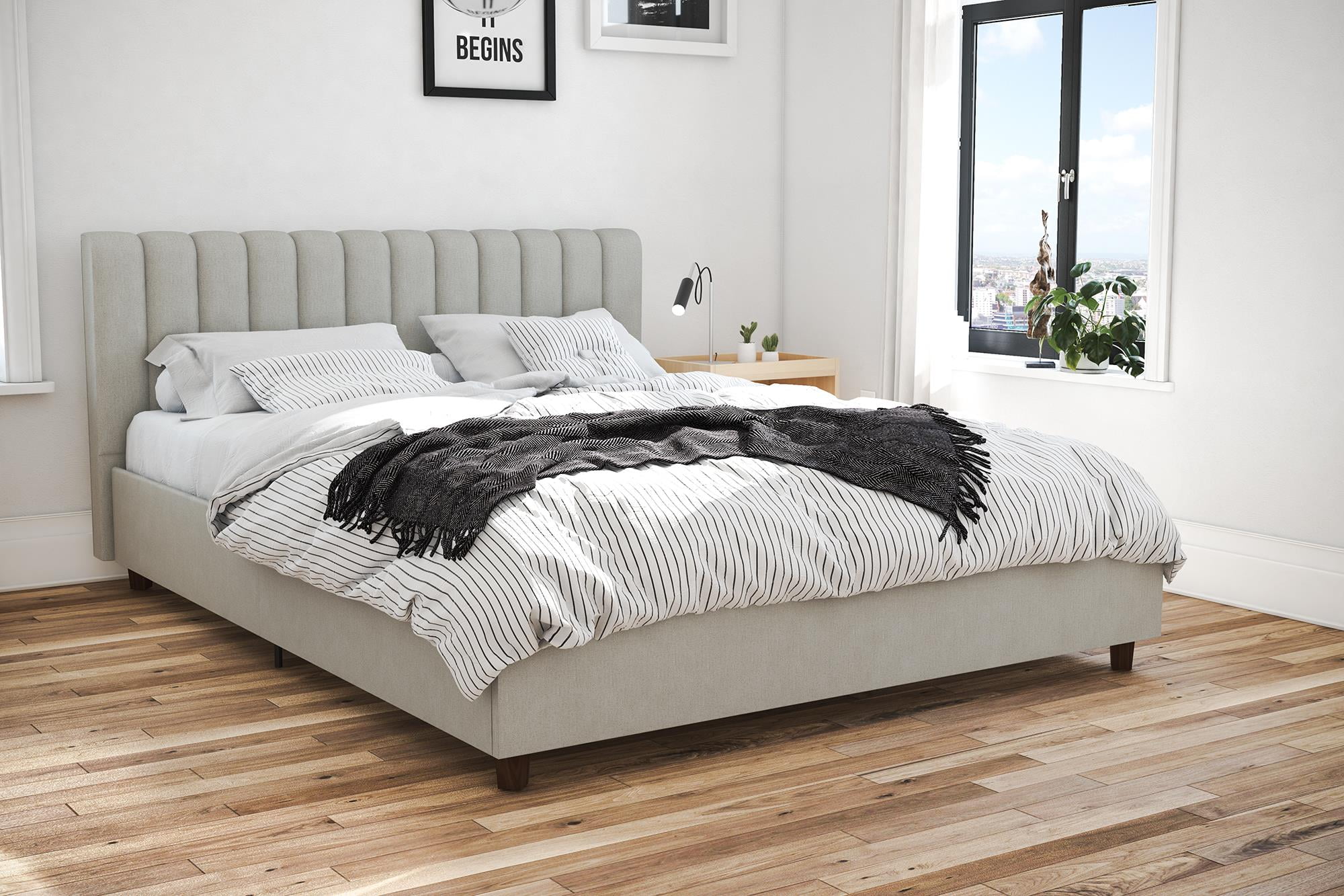 Novogratz Brittany Upholstered Bed, Full, Gray Linen