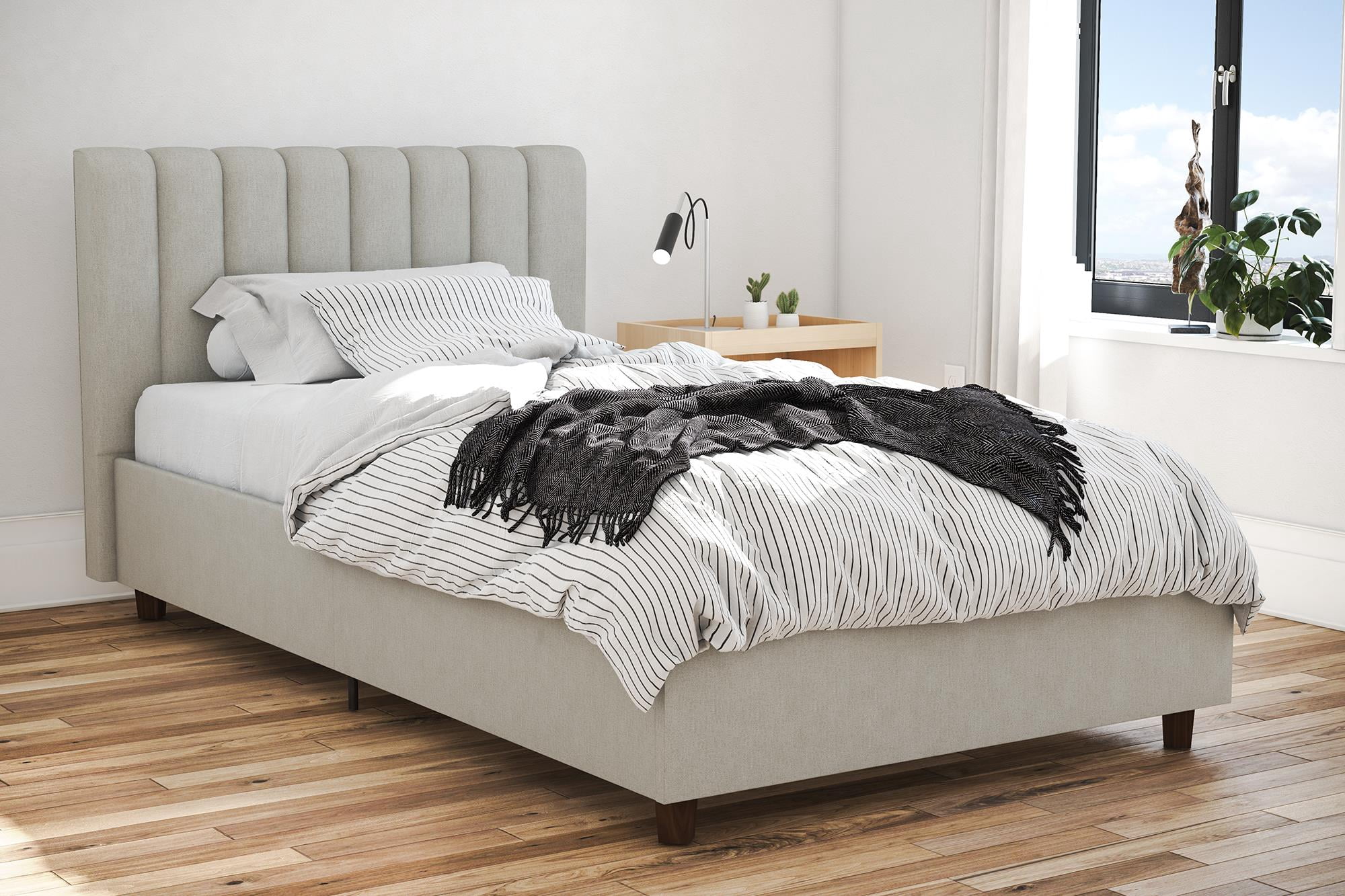 Novogratz Brittany Upholstered Bed, Twin, Gray Linen