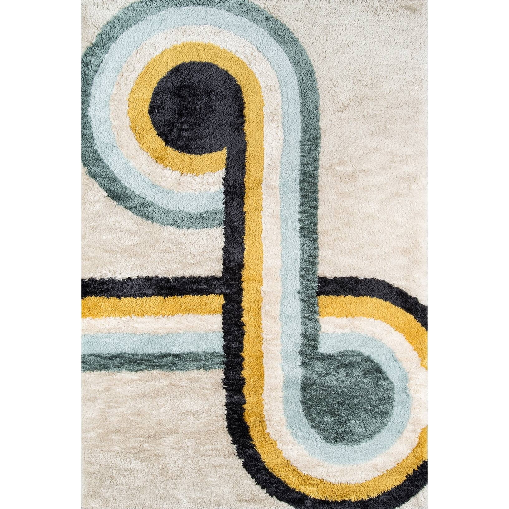 Retro Blue Shag Hand-Tufted Area Rug, 3'6" x 5'6"