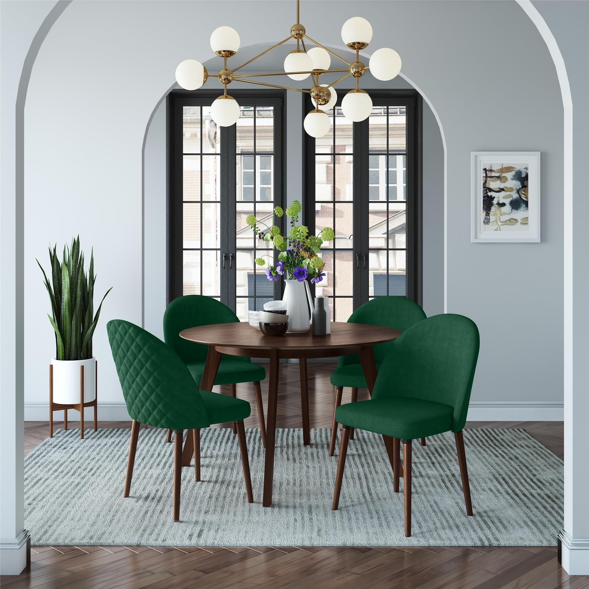 Round dining table with green chairs new arrivals