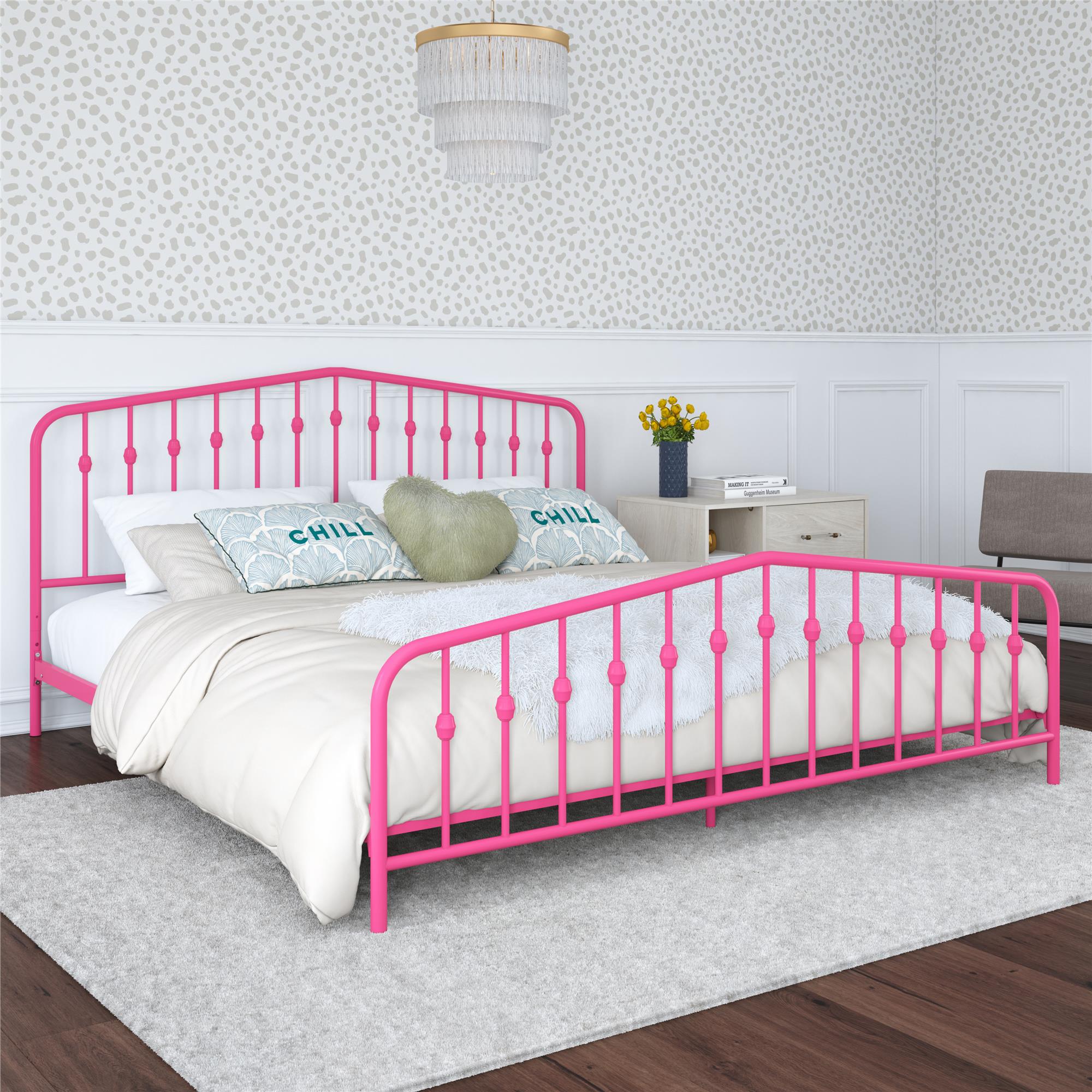 Novogratz Bushwick Metal Platform Bed Frame with Headboard, King, Hot Pink - image 1 of 26