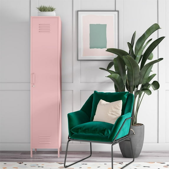 Novogratz Cache 1-Door Tall Single Metal Locker Style Storage Cabinet, Bashful Pink