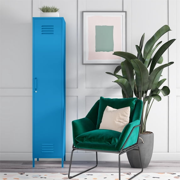 Novogratz Cache 1-Door Tall Single Metal Locker Style Storage Cabinet, Bright Blue